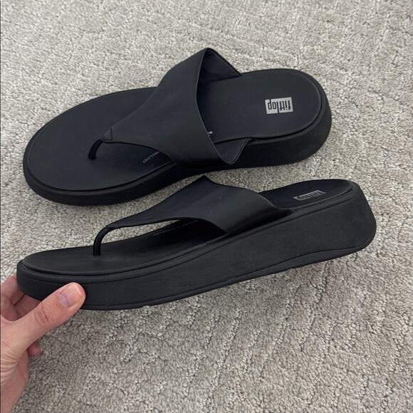 EUC Fitflop F-Mode Leather Flatform Toe-Post Sandals black platform thong - Picture 10 of 14